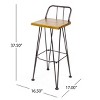 Coolbibila 30" Patio Height Bar Stools Set of 2,Outdoor Industrial Wood Bar Stool,Low Back Garden Barstools with Footrest and Acacia Slat Seat - 4 of 4