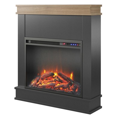 Mateo Black Electric Fireplace with Natural Wood Mantel