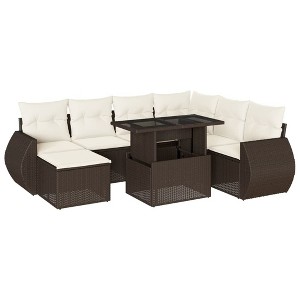 vidaXL 8 Piece Patio Sofa Set with Cushions - Brown and Cream - 1 of 4