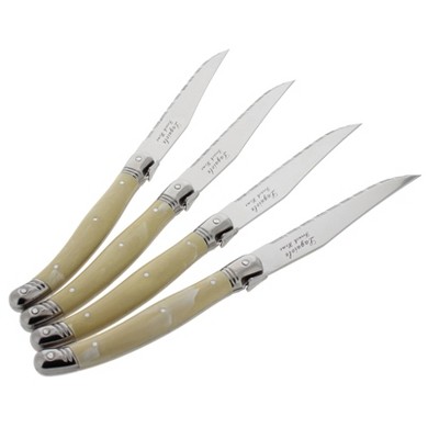 4pk Stainless Steel Laguiole Faux Ivory Steak Knives White - French Home