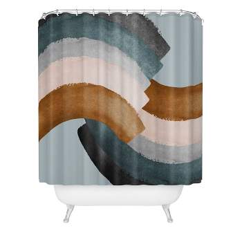 Gale Switzer Brushstroke Rainbows Teal Heavy Shower Curtain - Deny Designs