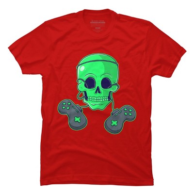 Men's Design By Humans Halloween Skeleton Skull Crossbones Video Gamer By TaiHan T-Shirt