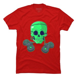 Men's Design By Humans Halloween Skeleton Skull Crossbones Video Gamer By TaiHan T-Shirt - 1 of 4