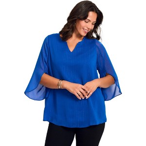 Avenue Lurex Stripe Tulip Sleeve Blouse - 1 of 4