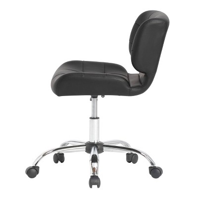 Modern Black Crest Armless Swivel Task Chair in Vinyl and Chrome