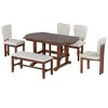 6-Piece Extendable Dining Table Set with Solid Wood Frame, Farmhouse Kitchen Dining Set with 1 Bench and 4 Upholstered Chairs–The Pop Home - 3 of 4