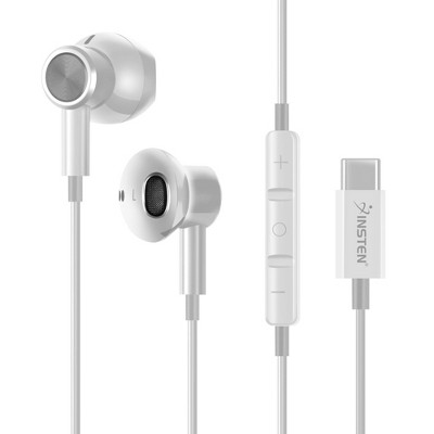 Insten USB Type-C In-Ear Earbuds with Microphone - Wired Powerful Bass HiFi Sound Stereo Earphones with Built-in Mic & Volume Control, White