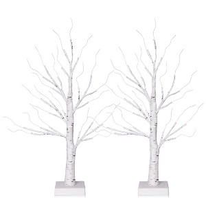 DR.Planzen 24" White Birch Christmas Tree Set of 2, LED Lighted Artificial Mini Trees with Warm Lights, Gift Card Display Trees for Home Holiday Decor - 1 of 4
