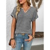 Women's V-Neck Stripe T-Shirt - Relaxed Fit Short Sleeve Top - 4 of 4