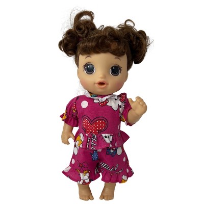 Shorty Pajamas with Cute Kitten Print for Baby Alive & Little Baby Dolls