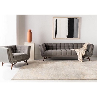 Contemporary Gray Velvet Wood Accent Chair with Tufted Design