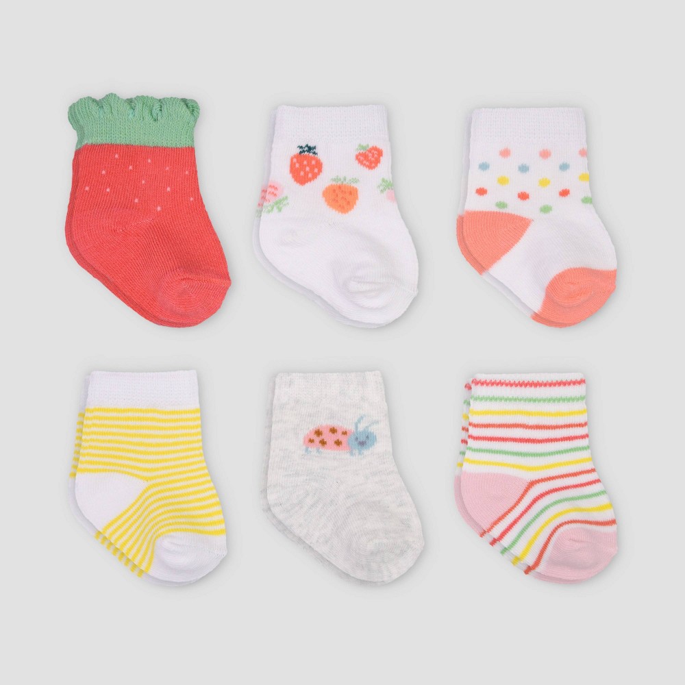 Baby Girls' 6pk Sweet Crew Socks - Just One You made by carter's 0-3M, One Color