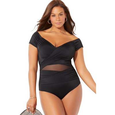 Swimsuits for All Women's Plus Size Cap Sleeve Cut Out One Piece Swimsuit