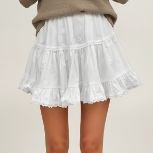 Anna-Kaci Women's Ruffled Lace Trim Mini Skirt with Tiered Layers and Elastic Waist - 1 of 4