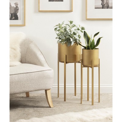 Gabi Gold Metal Freestanding Planter Set, 12 x 27