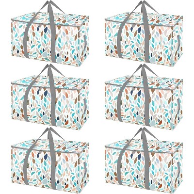6-Pack Oversized Moving Bags with Reinforced Handles, Heavy-Duty Storage Tote for Clothes, Moving Supplies (White Green)