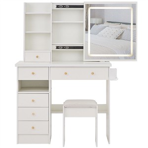 NicBex Vanity Desk with Mirror Small Vanity with Sliding Mirror and Built-in Socket, Makeup Table Set with Cushioned Stool, Hair Dryer Stand - 1 of 4