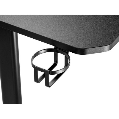 Compact Black Steel Frame Computer Desk with Cup Holder & Cable Tray