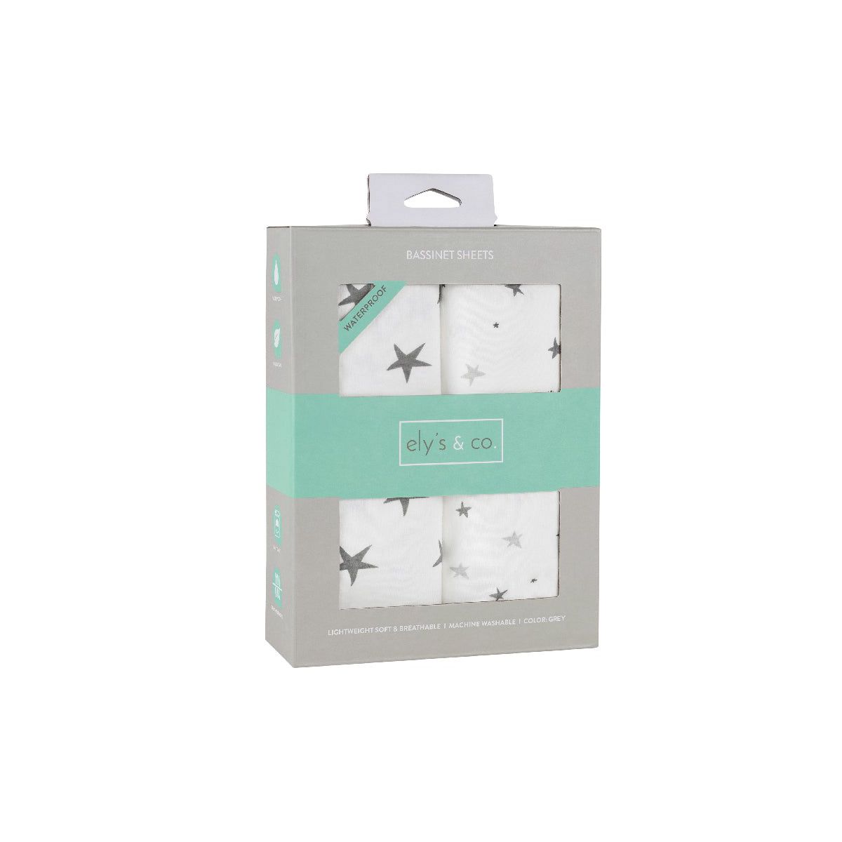 Ely's & Co. Baby Fitted Waterproof Sheet Set  100% Combed Jersey Cotton Grey Stars 2 Pack - thumbnail 9