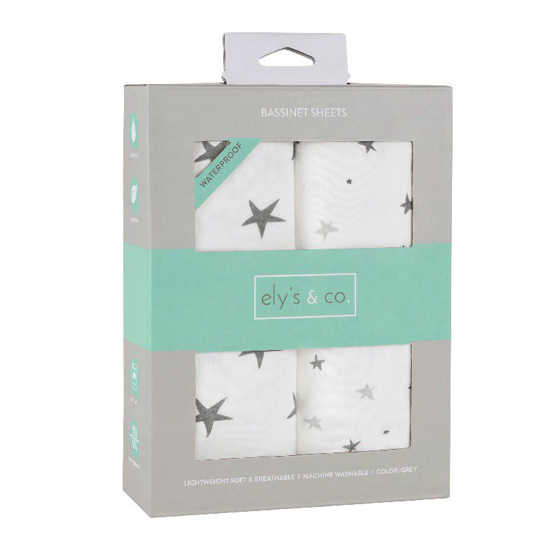Ely's & Co. Baby Fitted Waterproof Sheet Set  100% Combed Jersey Cotton Grey Stars 2 Pack, 4 of 11