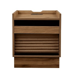 Vynxaria Mid Century Modern 2-Drawer Nightstand - Brown (Yellow/Black Optional), Charging Station, LED Lights, Extended Bookshelf, Smooth Metal Slides - 1 of 4