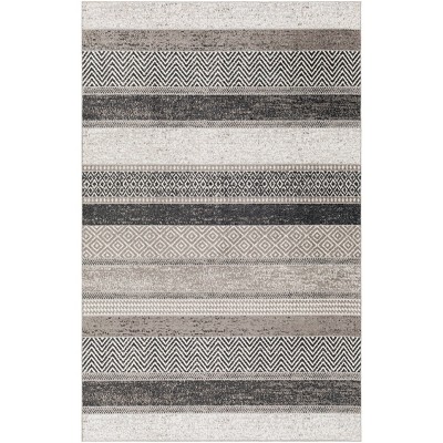 Livabliss 7'10"x10' Lavadora Zig Zag Pattern Modern Machine Washable Rug Black: Flatweave, Pet Friendly, Indoor Use