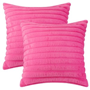 Unique Bargains Plush Faux Fur Throw Solid Striped Soft Sofa Living Room Pillow Covers 2 Pcs - 1 of 4