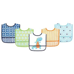 Luvable Friends Baby Boy Waterproof PEVA Bibs 5pk, Dinosaur, One Size - 1 of 1