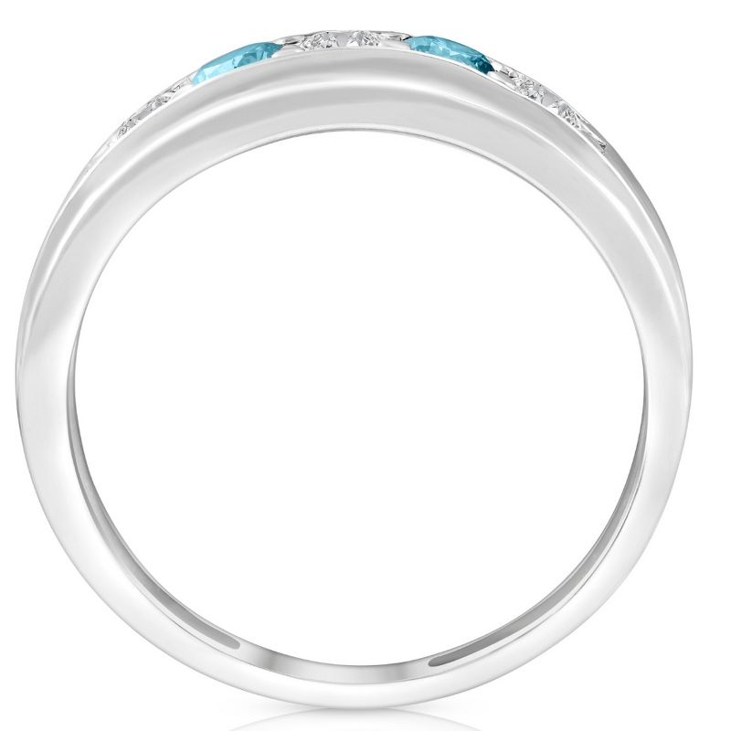 Pompeii3 1 Ct T.W. Blue & White Diamond Mens Wedding Ring 5-Stone Anniversary White Gold, 3 of 6