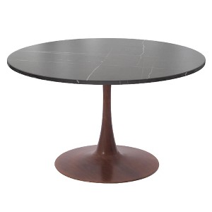 LeisureMod Bristol 35" Round Dining Table with Sintered Stone Top and Walnut Steel Pedestal Base for Modern Kitchen and Dining Room - 1 of 4