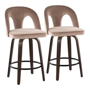 LumiSource Set of 2 Ava Counter Height Barstools Dark Velvet - 1 of 4