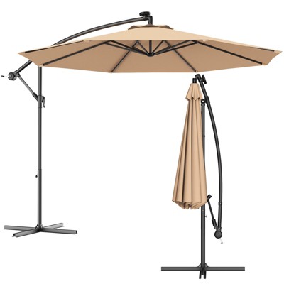 Tangkula 10' Patio Solar Umbrella LED Sun Shade Offset W/Base