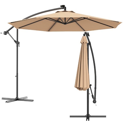Tangkula 10' Patio Solar Umbrella Led Sun Shade Offset W/base : Target