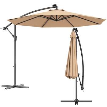 Tangkula 10' Patio Solar Umbrella LED Sun Shade Offset W/Base