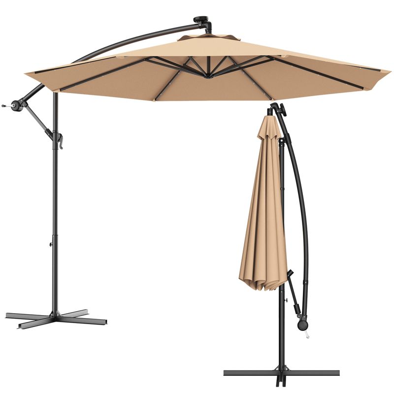 Tangkula 10' Patio Solar Umbrella LED Sun Shade Offset W/Base, 1 of 6