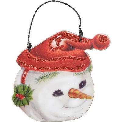 Vintage Snowmen Wooden Christmas Ornament Set with Glitter Accents