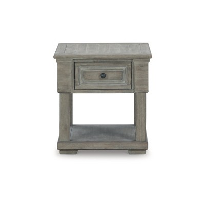 Beige Rectangular Wood End Table with Storage
