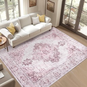 Vintage Rug, Soft Washable Low Pile Carpet for Living Room, Bedroom, Dining Room, Non-Slip Boho Farmhouse Area Rug - 1 of 4