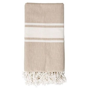 Cotton Throw Blanket - Beige with Ivory Stripes - 3R Studios, Beige White