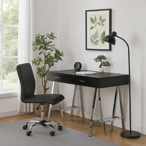 Royal Hampton Writing Desk with MDF 2 Drawers and Metal Legs, Black and Chrome - 1 of 4
