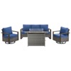 4 Pieces Patio Furniture Set with 41" Propane Fire Pit Table, Deep Seating Wicker Sofa Couch with Swivel Glider Chairs Set Patio Conversation Set - 3 of 4