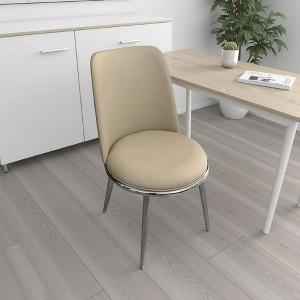 Royal Hampton Side Dining Chair Set of 2, Silver Metal, Taupe Faux Leather Round Seats - 1 of 4