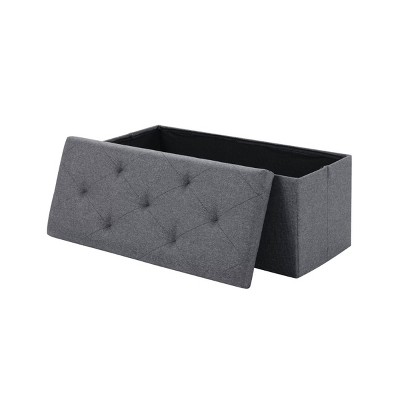 Syemin Ottomans and Benches 35" Folding Storage Ottoman Bench Ottoman Foot Rest End of Bed Bench Storage Chest Bedroom Bench, Grey, 35.4"*15"*15"