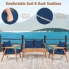 Tangkula 8PCS Patio Rattan Furniture Set Wood Frame Cushioned Sofa with Coffee Table Sectional Conversation Sofa Set for Garden Turquoise/Navy/Brown/Red - 4 of 4