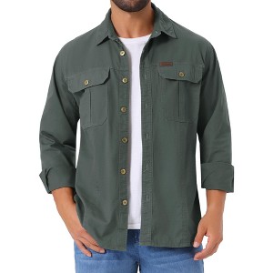 INSPIRE CHIC Men's Button Down Long Sleeve Point Collar Casual Cargo Work Shirt - 1 of 4