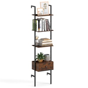 Tangkula 5-Tier Bookshelf w/ Drawer 70" Wall Mount Ladder Bookcase w/ Metal Frame - 1 of 4