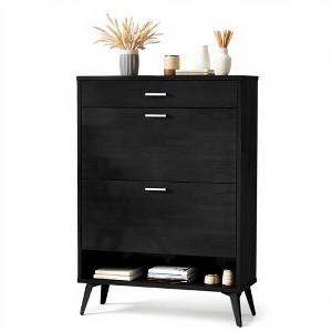 Hooseng Wooden Shoe Cabinet with 2 Flip Drawers, Modern Shoe Storage Organizer Unit with Adjustable Panel, Holds 12 Pairs of Shoes, Freestanding - 1 of 4