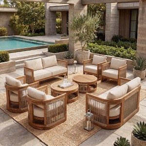 Christopher Knight Home Madsi 8 Piece Outdoor Acacia Wood Curved