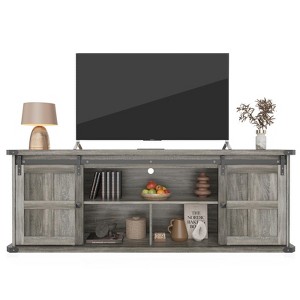 70" Farmhouse TV Stand for 75 Inch TVs, Entertainment Center and Media Furniture with Sliding Barn Doors, Mid Century Modern TV Console Table - 1 of 4