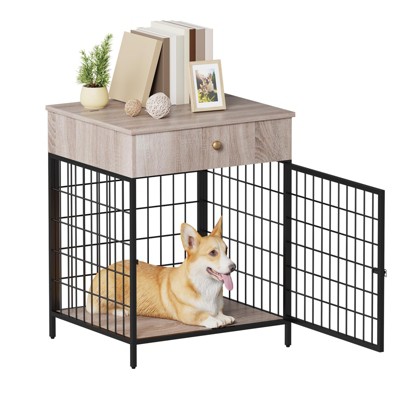GustoWave Dog Crate Furniture, Wooden Dog House, Decorative Dog Kennel with Drawer, Indoor Pet Crate End Table for Small Dog
